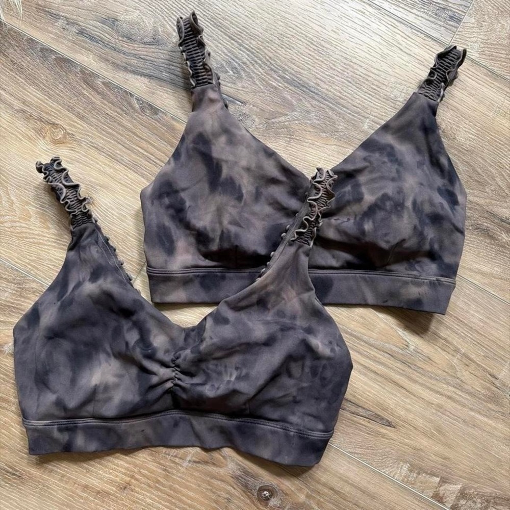 Joy Lab Spray Dye Sports Bra Size M Brown Black Ruffle Trim Straps Fairy Grunge - Picture 3 of 8